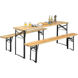 COSTWAY Ensemble Table et 2 Bancs Pliante de Camping 4 Personnes Structure en Métal Table Bois de Sapin Imperméable Charge 300KG
