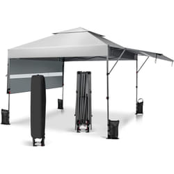 Tonnelle de Jardin Pliable 3x3m avec Double Auvents 1,25x3cm, Tente de Jardin 2 Roulettes Sacs de Sable 3 Hauteurs Réglable pour Marché Patio Camping