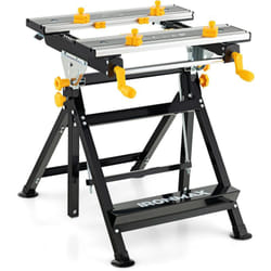 Costway - tabli Pliable avec Plate-Forme Inclinable 7 Hauteurs réglables/Support de Scie Garage Cadre en Alu avec 2 Poignées de Serrage et 8 Pinces