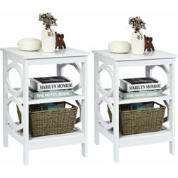 Lot de 2 Table de Chevet à 3 Niveaux, Table d'Appoint Chevet, Table Basse Simple et Contemporain, pour Chambre, Salon 40x40x61cm, Blanc - Costway