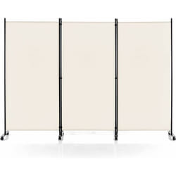 Costway - Paravent Intérieur à 3 Panneaux Pliable Détachables 262x180cm, Cloison de Séparation à 8 roulettes Cadre en Fer Fibre de Polyester, Facile
