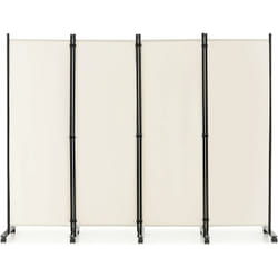 Costway - Paravent à Roulette 4 Panneaux Pliable, Brise-vue, Cloison de Séparation Pièce sur Pied Protéger Privée, 225 x 173 cm Blanc