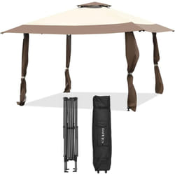 Costway - Tonnelle Barnum de Jardin Pliante Pop-up 3,95x3,95M 2 Toit Ventilés Tissu Oxford 3 Hauteurs Réglable Sac de Rangement Marron