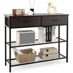 Table Console à 2 niveaux, 2 Tiroirs - 100 x 30 x 81,5 CM,Style Industriel. Cadre en Métal, Meuble d' Entrée Marron Rustique - Costway