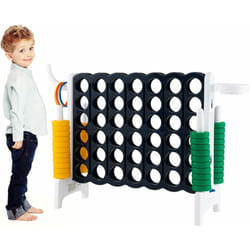 Costway - Jeux Puissance 4 Géant pour Enfants Multifonction 3 en 1 avec Cerceau de Basket-ball Jeu d'Anneaux au Côté 42 Anneaux Blanc