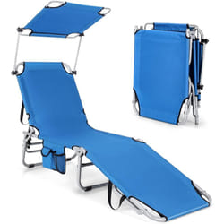Costway - Chaise Longue Pliante Inclinable à 5 Positions avec Auvent Rotatif à 360°, pour Camping Terrasse, Charge Max 150 kg, Bleu