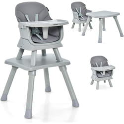 Costway - Chaise Haute Bébé Evolutive 6 en 1 avec Plateau Blocs de Construction Amovible Harnais à 5 Points,Charge 25kg,6-36 Mois Gris