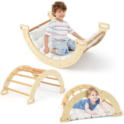 Costway - 3 en 1 Arche d'Escalade en Bois Enfants avec Coussin Moelleux, Arche à Bascule pour Grimper ou Se Reposer, Jouet d'arc d'escalade pour