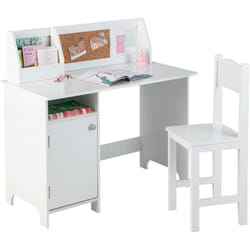 Costway - Bureau et Chaise pour Enfants avec Bibliothèque & Tableau d'Affichage, Table d'Étude en Bois avec Cabinet de Rangement, Hauteur Raisonnable