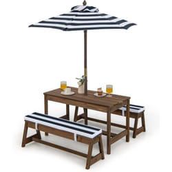 Table de Pique-Nique pour Enfants avec Parasol Réglable, Salon de Jardin en Bois pour Enfants avec Coussins, 89 x 44 x 50 cm Bleu - Costway