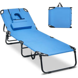 Costway - Chaise Longue Pliante Réglable à 5 Positions avec Trou pour Visage, Bain de Soleil en Tissu Oxford 3 Coussins Amovibles Charge 160KG, pour