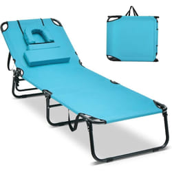 Costway - Chaise Longue Pliante Réglable à 5 Positions avec Trou pour Visage, Bain de Soleil en Tissu Oxford 3 Coussins Amovibles Charge 160KG, pour
