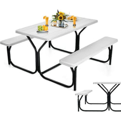 Costway - Ensemble Table et Bancs de Pique-Nique avec Cadre en Métal, Ensemble de Jardin Surface Imperméable Banc Charge 200KG Table 150KG pour 4 à 6