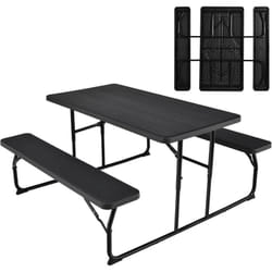 Costway - Ensemble Table et Bancs Pliant de Pique-Nique avec Cadre en Métal, Ensemble de Jardin Surface Imperméable Banc Charge 250KG pour 4 à 6