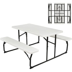 Costway - Ensemble Table et Bancs Pliant de Pique-Nique avec Cadre en Métal, Ensemble de Jardin Surface Imperméable Banc Charge 250KG pour 4 à 6