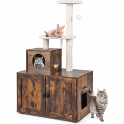【Conception tout-en-1: 】Combinant un arbre à chat et un enclos de litière pour chat, cette armoire à chat d’intérieur peut êt ...