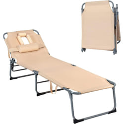 Costway - Chaise Longue Pliante Réglable à 5 Positions avec Appuie-tête Cavité Faciale, Bain de Soleil en Tissu Oxford, pour Piscine Plage Cour