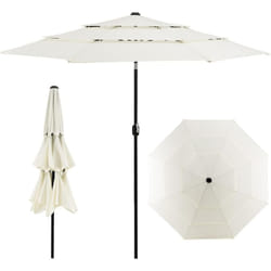 Costway - Parasol de Terrasse 3M à 3 Niveaux, Parapluie d'extérieur Double Ventilé Inclinaison à Bouton-poussoir, 8 Baleines Robustes Manivelle