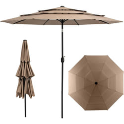 Costway - Parasol de Terrasse 3M à 3 Niveaux, Parapluie d'extérieur Double Ventilé Inclinaison à Bouton-poussoir, 8 Baleines Robustes Manivelle