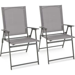 Costway - Lot de 2 Chaise de Jardin Exterieur, Fauteuil de Jardin, Verrouillage de Sécurité, Cadre en Métal, Chaise Pliante pour Cour Camping Salle à