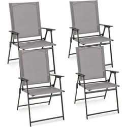 Costway - Lot de 4 Chaise de Jardin Exterieur, Fauteuil de Jardin, Verrouillage de Sécurité, Cadre en Métal, Chaise Pliante pour Cour Camping Salle à