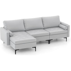 Costway - Canapé Convertible à 3 Places, Canapé d'angle en Cuir Aérien avec 2 Ports usb, Gauche ou Droite, 3 Coussins, 2 Traversins, Chaise Longue