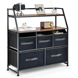 Costway - Commode Chambre 5 Tiroirs en Tissu, Meuble de Rangement Industriel avec 2 Étagères, Kit Anti-basculement Inclus, Commode Rangement Adulte