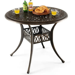 Costway - Table Jardin Ronde 90 cm, Table de Jardin en Aluminium avec Trou pour Parasol 5 cm, Pieds Réglables Antidérapants, Structure Robuste, Table