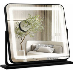 Costway - Miroir Maquillage Lumineux Rotatif à 360°, Miroir Grossissant Lumineux 5X, Miroir Coiffeuse led de Table 3 Modes d'Éclairage de Couleur,