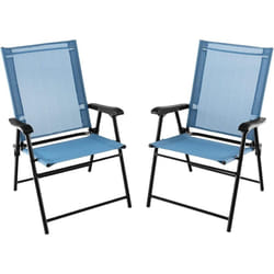 Lot de 2 Chaises de Jardin Pliables en Textilène Respirant Chaises de Camping avec Verrou de sécurité et Dossier Haut Bleu - Costway