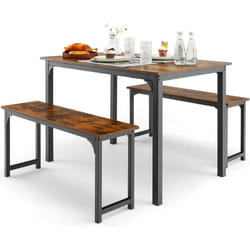 Ensemble Table et 2 Bancs Salle à Manger Industrielle, 4-6 Personnes, Table l 110 x l 70 x h 75 cm, ,Cadre en métal - Costway