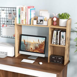 Costway - Bibliothèque, Étagere à Poser sur Meuble avec 5 Compartiments pour Écran 27', Bibliothèque sur Bureau avec 2 Kits Anti-basculement, 94 x 25