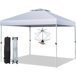 Tonnelle de Jardin Instantanée 305x305cm Toit Double Ventilé, Tente de Jardin Anti-UV Imperméable à 3 Hauteurs 217/246/275CM avec Sac à roulettes