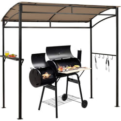 Tonnelle Barbecue Exterieur de 216 cm Cadre en Métal Imperméable, Abri Barbecue avec Étagère de Service et Crochets de Rangement, Belvédère pour