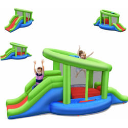 Costway - Château Gonflable en Forme de Escargot avec 2 Toboggans, Maison de Rebond Gonflable avec Mur d'escalade, Panier de Basket, Charge 135 kg