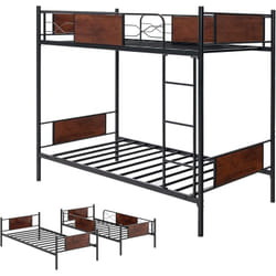 Costway - Lit Superposé en Métal 90x190CM, 2 Lits Simples Détachables pour Adulte Enfant avec Échelle, Garde-Corps, Dispositif Anti-basculement,