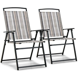 Costway - Chaises Pliantes de Jardin Cadre en Métal, Chaises d'Extérieur Portables avec Accoudoirs et Repose-Pieds Tissu Résistant aux Intempéries