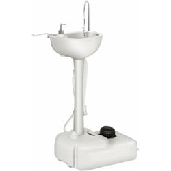 COSTWAY Évier de Camping à Pompe à Pied Portable avec Réservoir d'eau de 17L et Distributeur de Savon, Support de Lavage des Mains Roulante avec