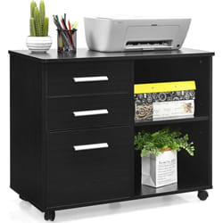COSTWAY Support d'Imprimante Mobile avec 3 Tiroirs et 2 Compartiments, Caisson de Bureau à 4 roulettes avec Barre de Suspension pour