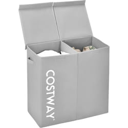 Costway - Panier à Linge 2 Compartiments, Corbeille à Linge 105L en Tissu Non Tissé avec Couvercle, Bac à Linge pour Buanderie, Salle de Bain,