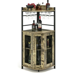 Costway - Buffet Cuisine Industriel, Armoire Cuisine avec Étagère d'Angle Réglable et Placard à Porte en Maille Métallique, Porte-Verres, Kit