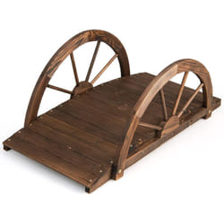 Costway - Pont de Jardin en Sapin Carbonisé Charge Maximale 75KG, Pont sur Étang 101,5x48,5x38CM avec des Garde-Corps en Demi-Roue, Décoration du