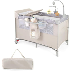 Costway - 5 en 1 Lit Parapluie Bébé avec Matelas et Table à Langer Amovible, Lit Bébé Évolutif avec Boîte à Musique et Jouets Suspendus, Hauteur