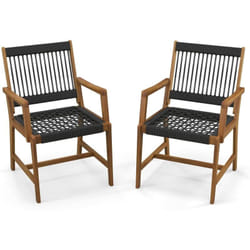 Costway - Chaises de Jardin Extérieur Lot de 2 en Bois d'Acacia, Chaise de Salle à Manger en Corde avec Accoudoirs, Fauteuil Jardin Extérieur