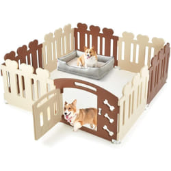Costway - Parc pour Chien à 8 Panneaux avec Porte, Enclos Chien en hdpe avec Motifs d'Os Mignons, Barrière de Sécurité Chien pour Petits Moyens