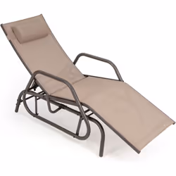 Costway - Bain de Soleil Design à Glissement à Dossier Réglable 3 Positions, Transat Jardin Extérieur Cadre Métal avec Accoudoirs, Oreiller, Chaise
