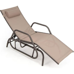 Costway - Bain de Soleil Design à Glissement à Dossier Réglable 3 Positions, Transat Jardin Extérieur Cadre Métal avec Accoudoirs, Oreiller, Chaise