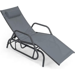 Costway - Bain de Soleil Design à Glissement à Dossier Réglable 3 Positions, Transat Jardin Extérieur Cadre Métal avec Accoudoirs, Oreiller, Chaise
