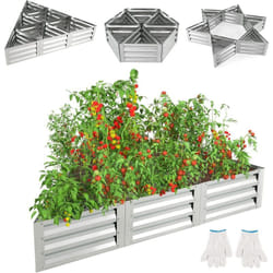 Costway - Jardinière Surélevée Triangulaire Galvanisée avec 6 Espaces 150x150x30 cm, Grand Lit de Jardin Résistant aux Intempéries pour Culture