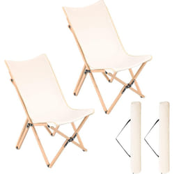 Costway - Chaise de Jardin Extérieur Lot de 2 Style Papillon, Chaise Pliante Camping Portable Bambou avec Sac, Chaise Extérieur Intérieur pour